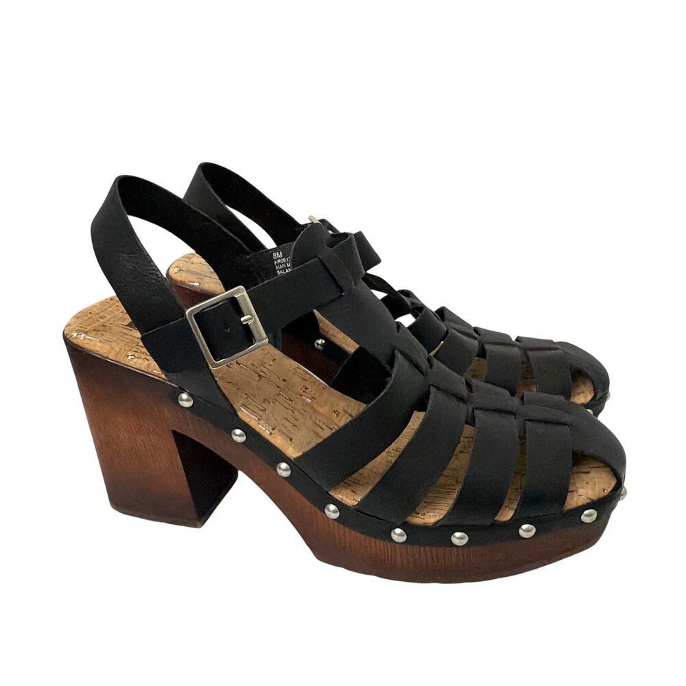 Korks Whitney Sandals Womens Size 8 M Black Faux Leather Block Heel Studded